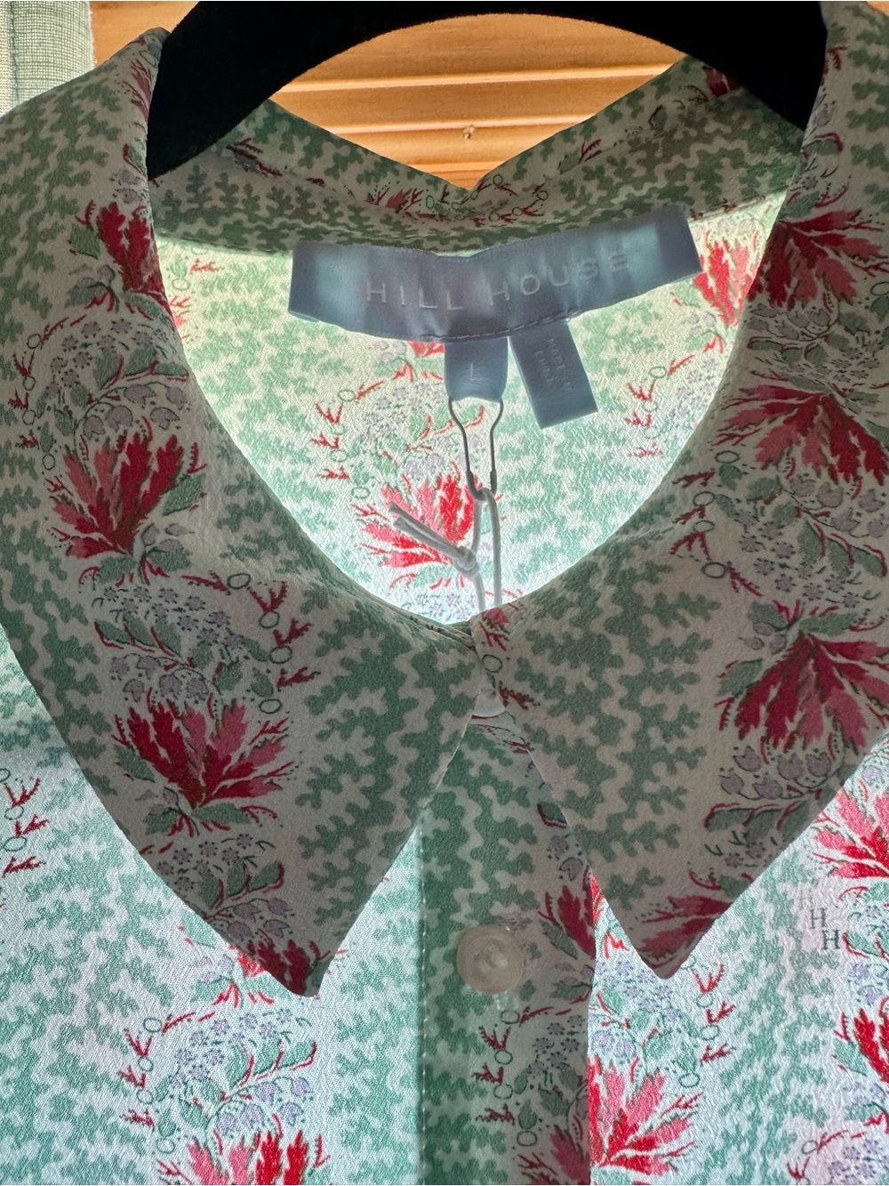 Hill House women’s Floral-Print Button Shirt — Mint Green & Coral